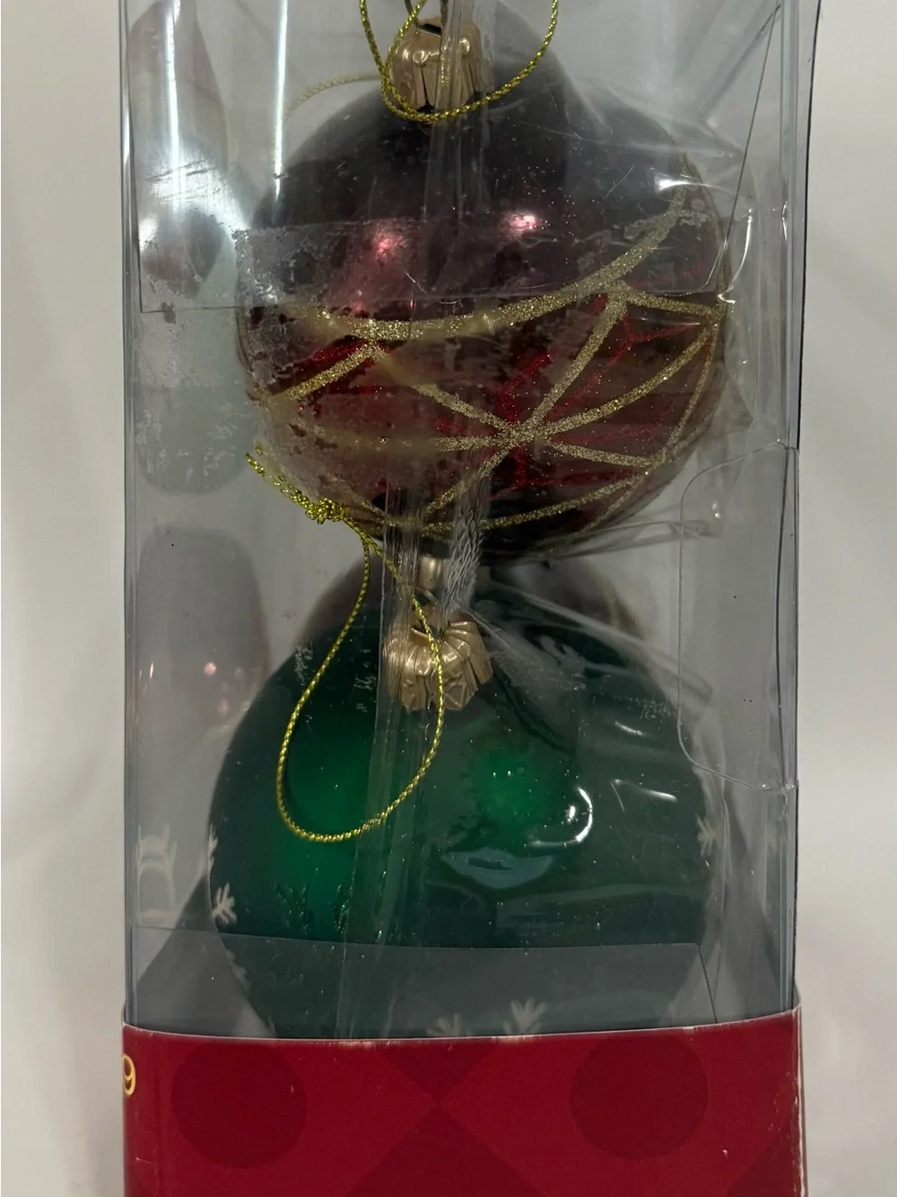 Holiday Living Emerald Green & Burgundy Red European Glass Christmas Ornaments